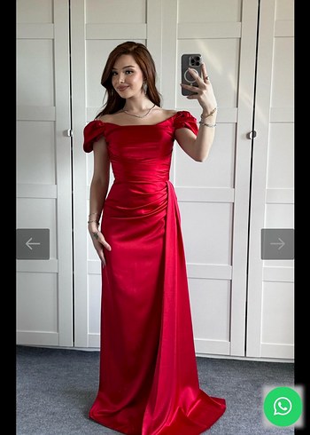 Kırmızı Drapeli Uzun Straplez Abiye Elbise - Görsel 3