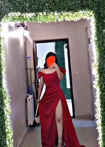 Kırmızı Drapeli Uzun Straplez Abiye Elbise - Görsel 2