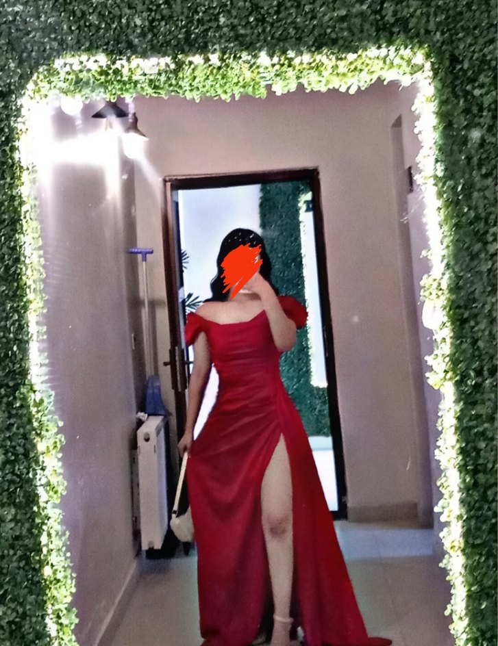 Kırmızı Drapeli Uzun Straplez Abiye Elbise - Görsel 2