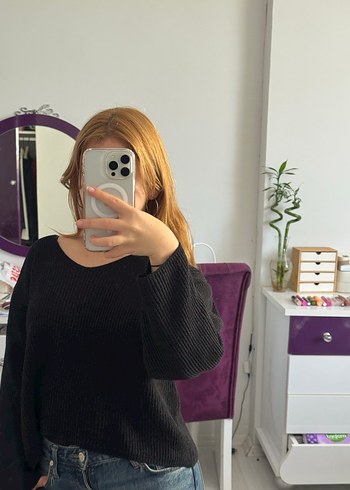 Siyah V yaka Kazak - Görsel 2