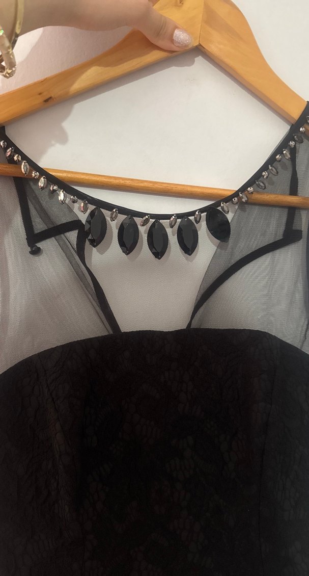 Siyah V Yaka Kolsuz Uzun Gotik Elbise - Görsel 4