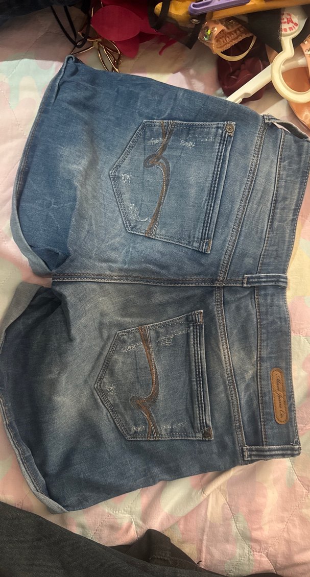 Kadın Mavi Kot Mini Şort Kemerli - Görsel 2