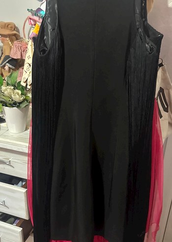 Siyah Uzun Drapeli Abiye Elbise - Görsel 2