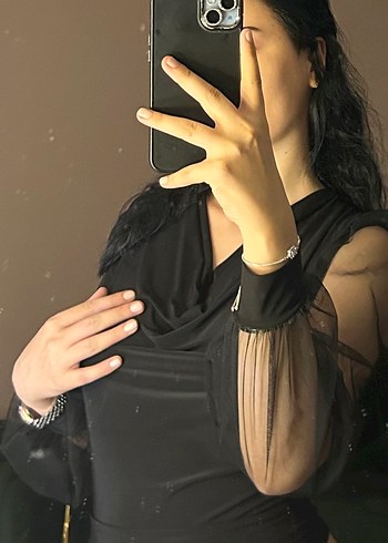 38 Beden Siyah Drapeli V Yaka Gotik Bluz