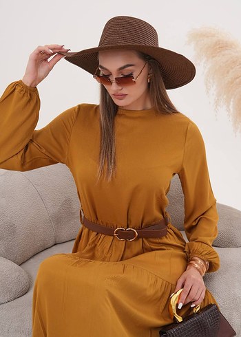 Zara Mavi Bağcıklı Bohem Uzun Elbise M beden