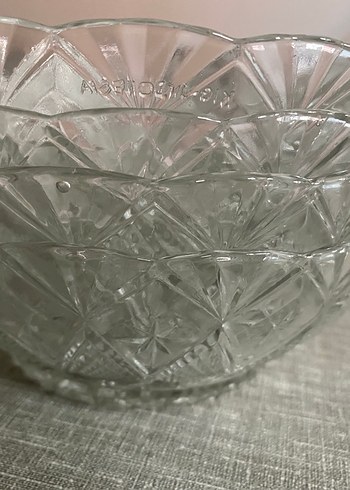 Nakış Desenli Bej Gri Cam kase - Görsel 2