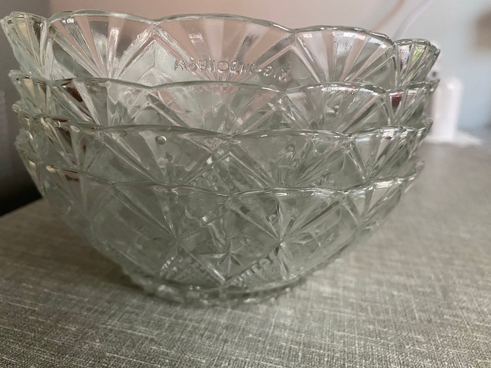 Nakış Desenli Bej Gri Cam kase - Görsel 2