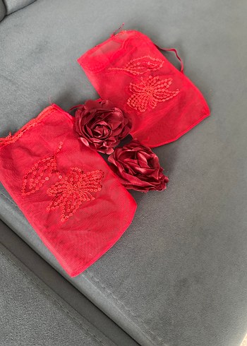Diğer Bordo Nakışlı Uzun Drapeli Straplez Elbise