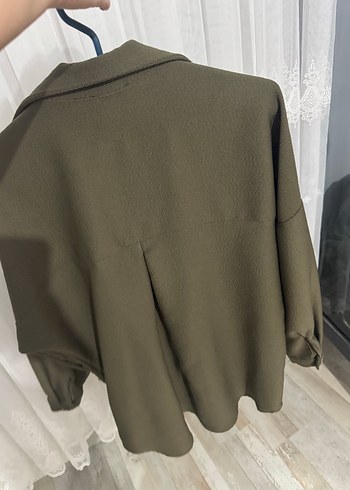 Diğer Kadın Haki Düğmeli Notch Yaka Gömlek oversize gömlek kışlık