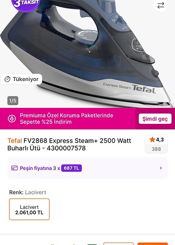 Tefal FV2868 Express Steam+ 2500W Buharlı Ütü Lacivert