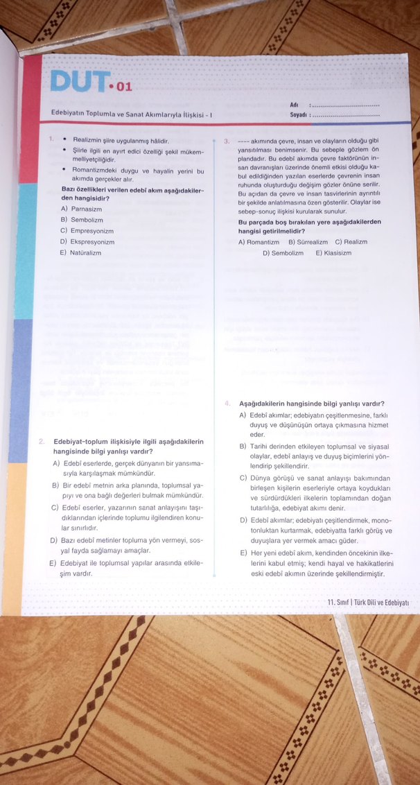 11. Sınıf Türk Dili ve Edebiyatı DUT Kitabı - Görsel 2