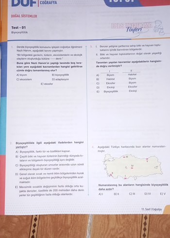 DUF 11. Sınıf Coğrafya Ders Uygulama Föyleri - Görsel 2