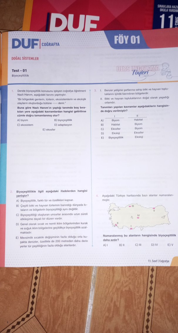 DUF 11. Sınıf Coğrafya Ders Uygulama Föyleri - Görsel 2