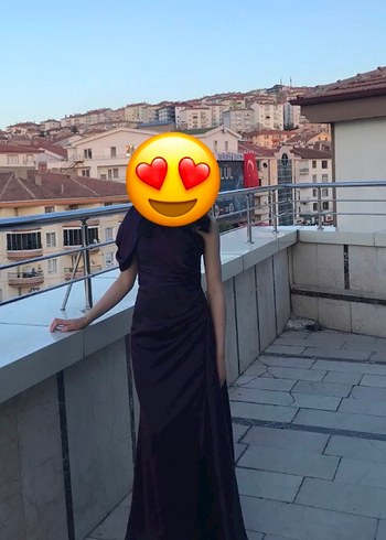 38 Beden Mor Drapeli Uzun Abiye Elbise