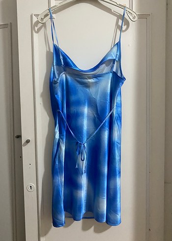 s Beden Mavi Batik Desenli Mini Elbise