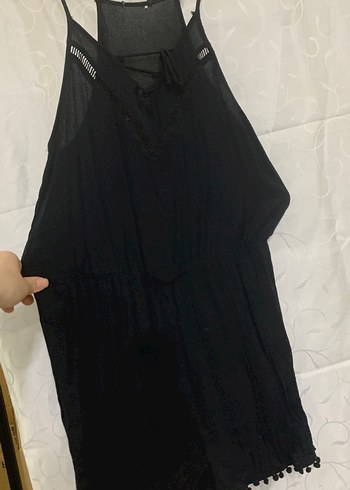 Püsküllü Siyah Midi Kadın Tulum
