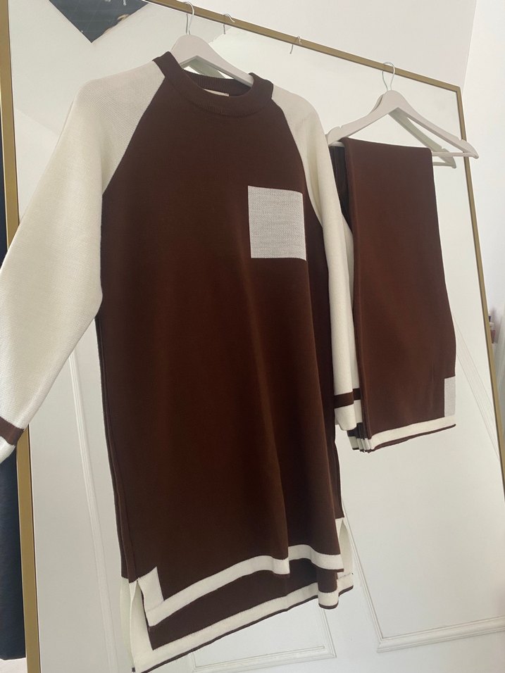 Kahverengi Triko Tunik Takım - Görsel 5