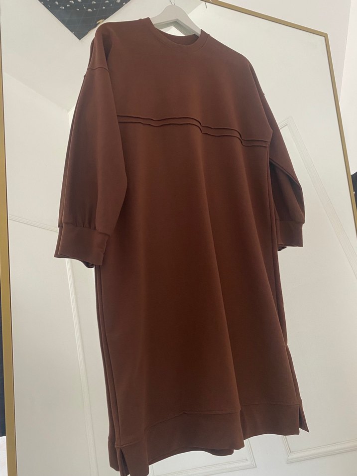 Kahverengi Uzun Kollu Salaş Kadın Tunik - Görsel 5