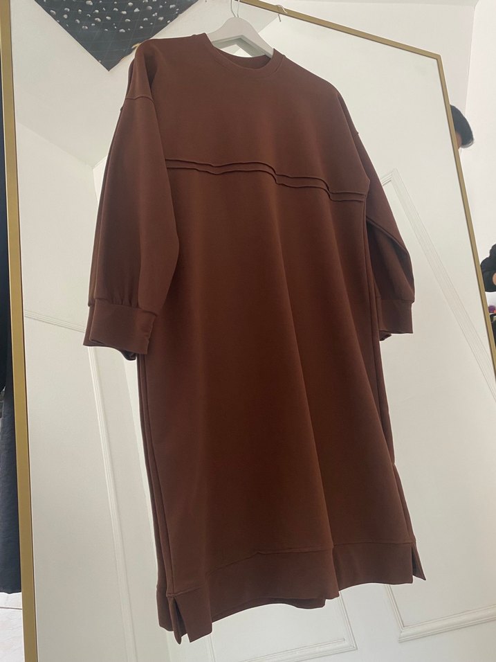 Kahverengi Uzun Kollu Salaş Kadın Tunik - Görsel 4