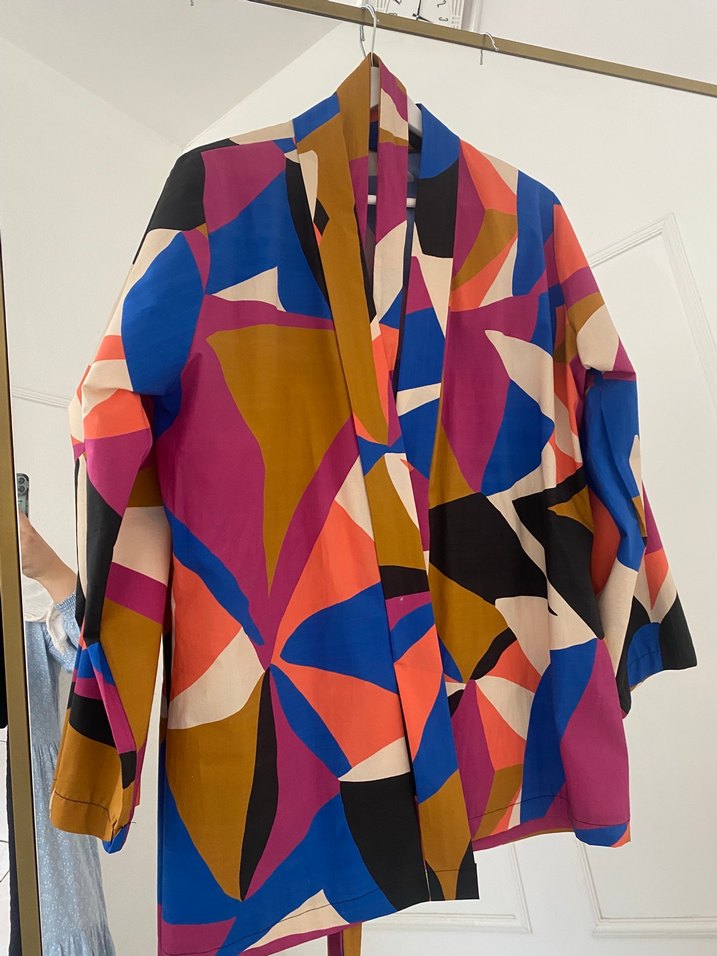 Renkli Baskılı Uzun Kadın Kimono - Görsel 3