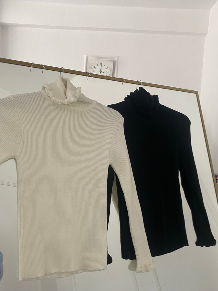 İkili Siyah Beyaz Pliseli Boğazlı Uzun Kollu Body - Görsel 5