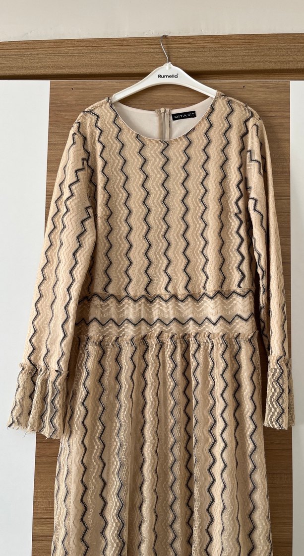 Bej Bohem Uzun Elbise - Görsel 2