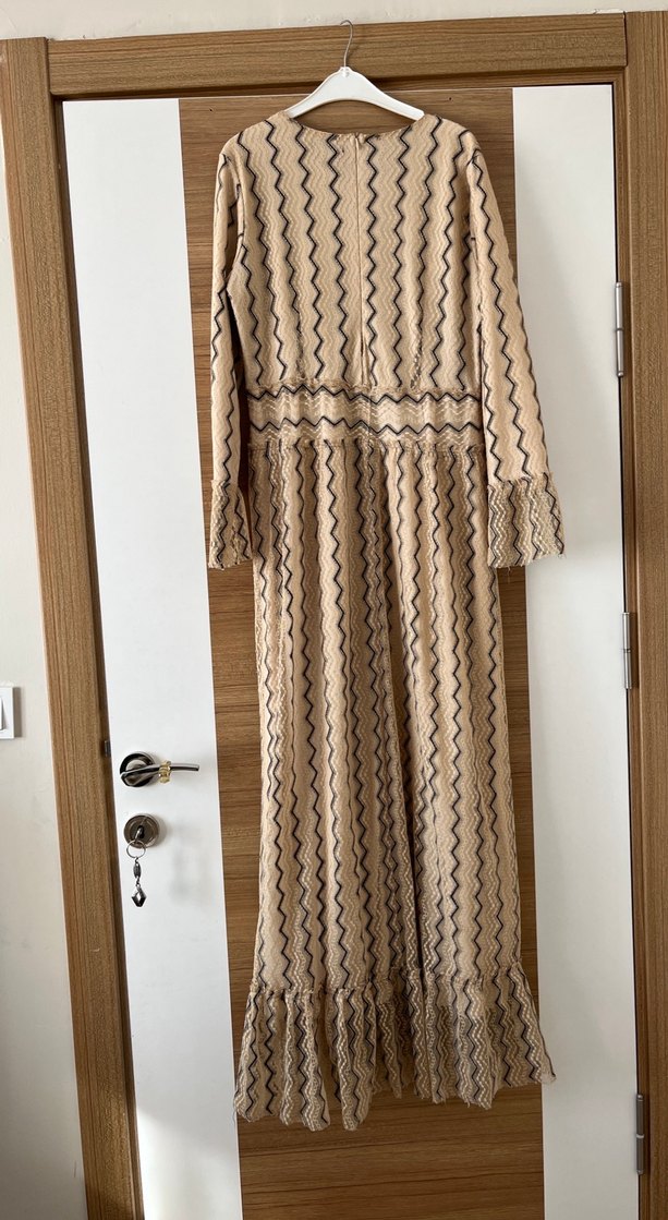 Bej Bohem Uzun Elbise - Görsel 3