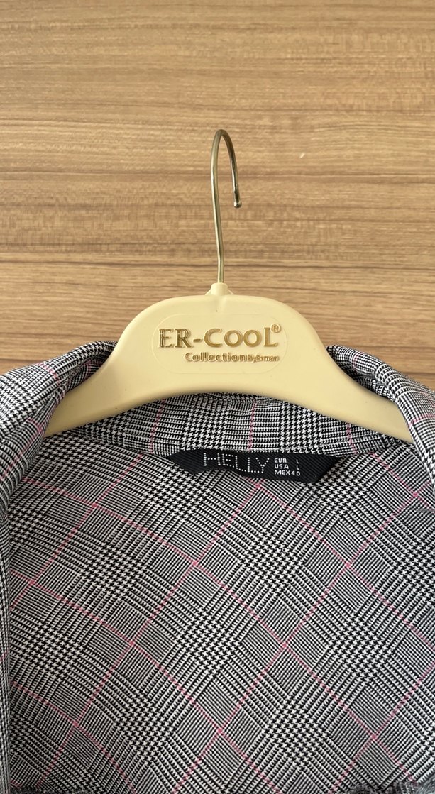 Düğmeli Gri Kareli Kadın Gömlek - Görsel 4