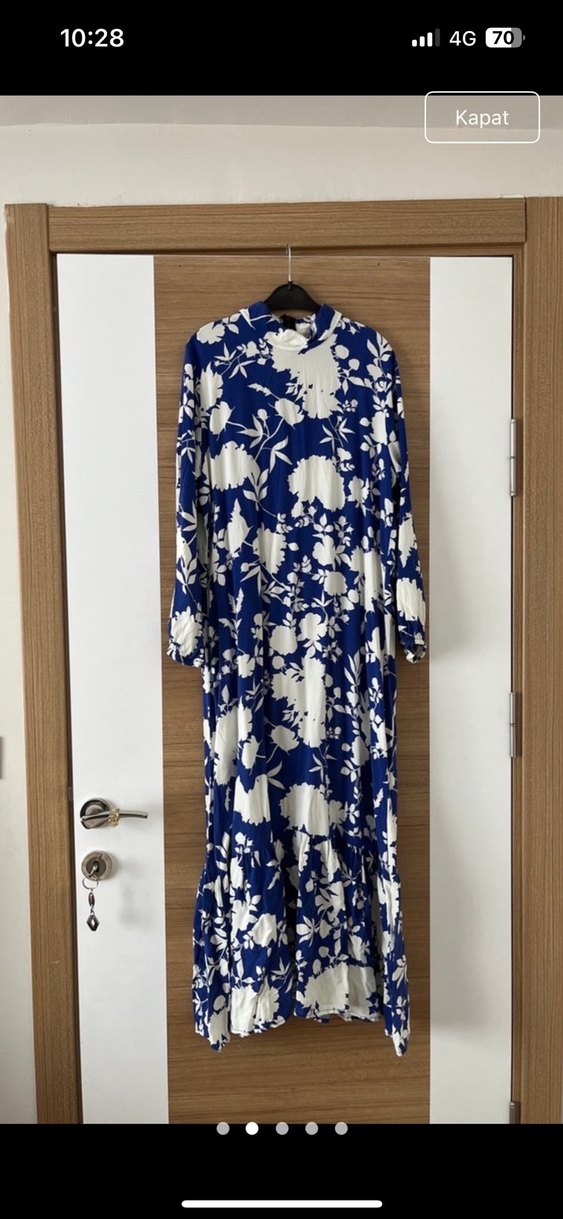 Mavi Bohem Uzun Elbise Dantel Detaylı - Görsel 2