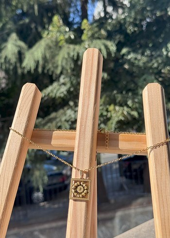 Altın Madalyon Zincir Detaylı Midi Kolye