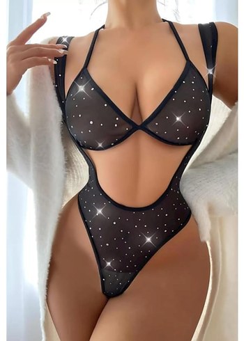Siyah Puantiyeli Parlak Babydoll