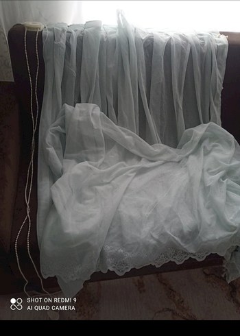 bebe mavisi tül fon perde bir çift - Görsel 3