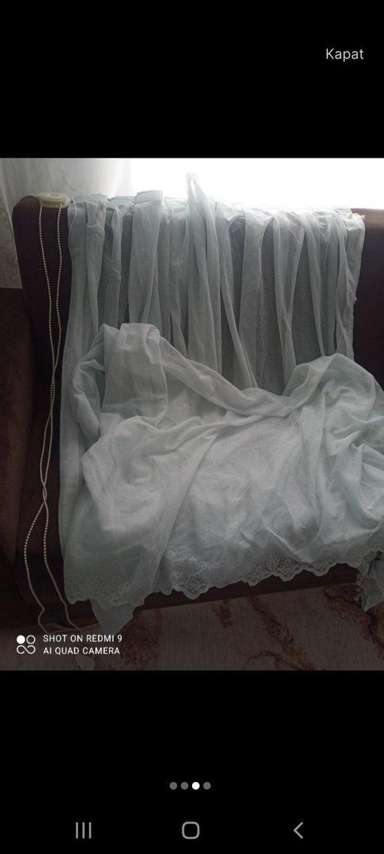 bebe mavisi tül fon perde bir çift - Görsel 3