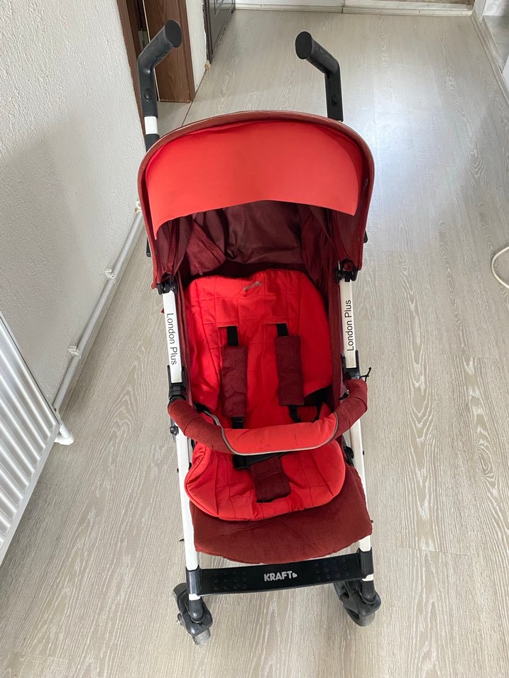 Koyu Kırmızı Bebek Arabası - Görsel 4