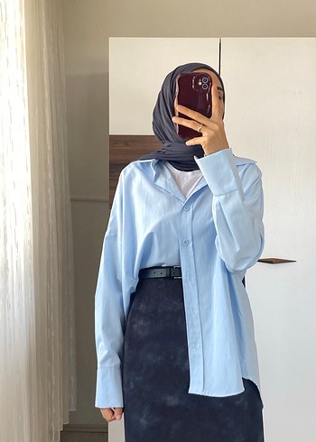 Mavi düğmeli Salaş Kadın Gömlek - Görsel 2