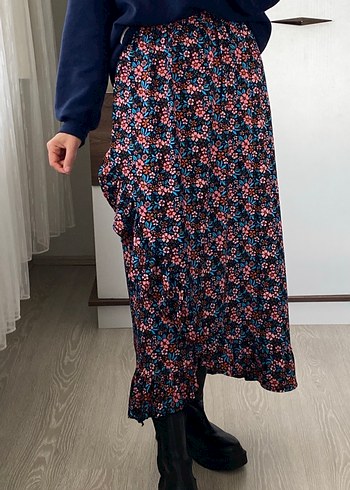 Desenli Salaş Midi Etek - Görsel 2