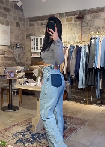 Quzu Gri Loose Fit Midi Denim Kadın Jean