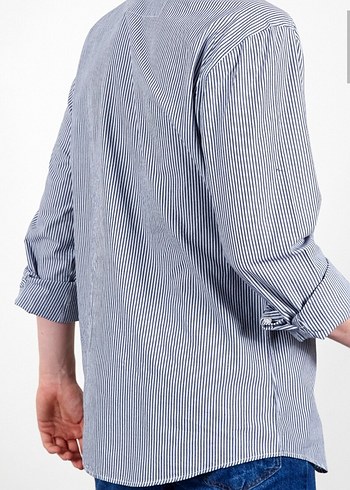 Erkek Mavi Çizgili Slim Fit Gömlek - Görsel 2