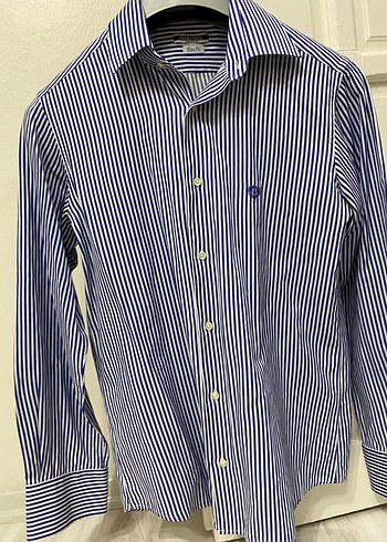 Erkek Mavi Çizgili Slim Fit Gömlek - Görsel 7