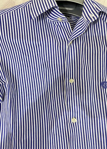 Erkek Mavi Çizgili Slim Fit Gömlek - Görsel 9