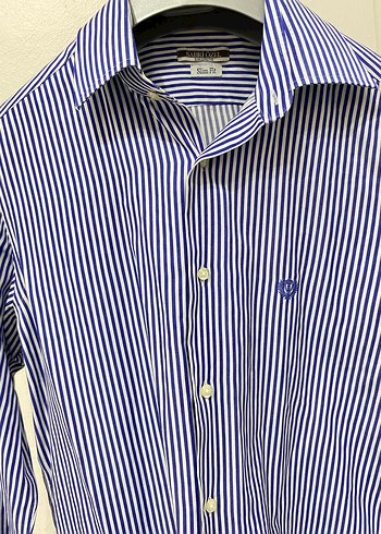 Erkek Mavi Çizgili Slim Fit Gömlek - Görsel 5