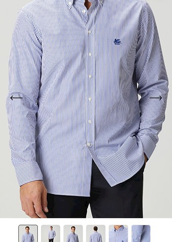 Erkek Mavi Çizgili Slim Fit Gömlek - Görsel 3