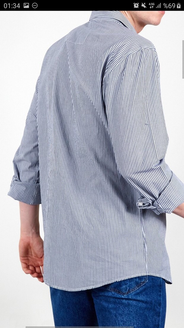 Erkek Mavi Çizgili Slim Fit Gömlek - Görsel 2