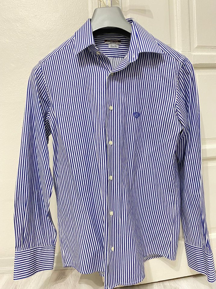 Erkek Mavi Çizgili Slim Fit Gömlek - Görsel 4