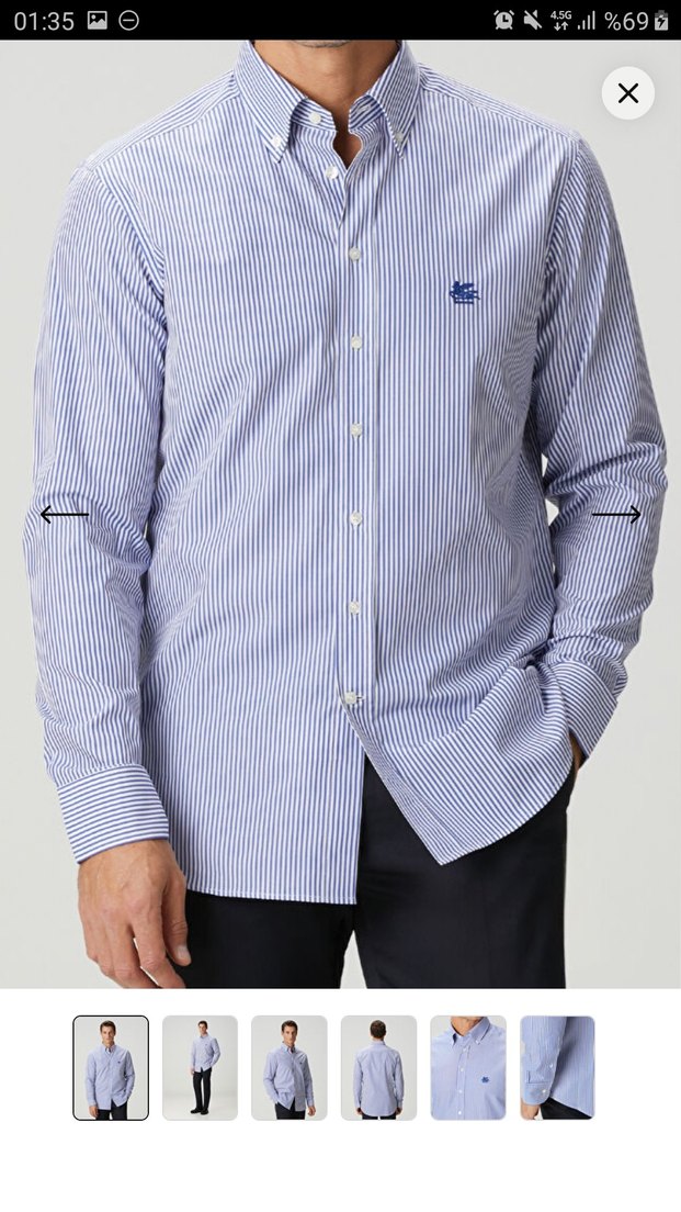 Erkek Mavi Çizgili Slim Fit Gömlek - Görsel 3