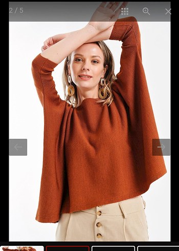 Kadın Tarçın Rengi Triko Panço - Görsel 5