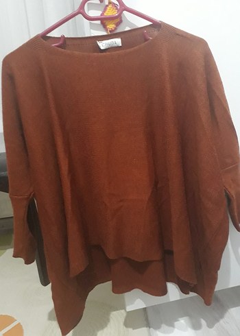 Kadın Tarçın Rengi Triko Panço - Görsel 8