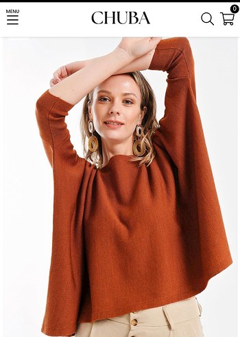 Kadın Tarçın Rengi Triko Panço - Görsel 3