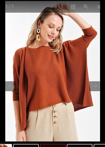 Kadın Tarçın Rengi Triko Panço - Görsel 4