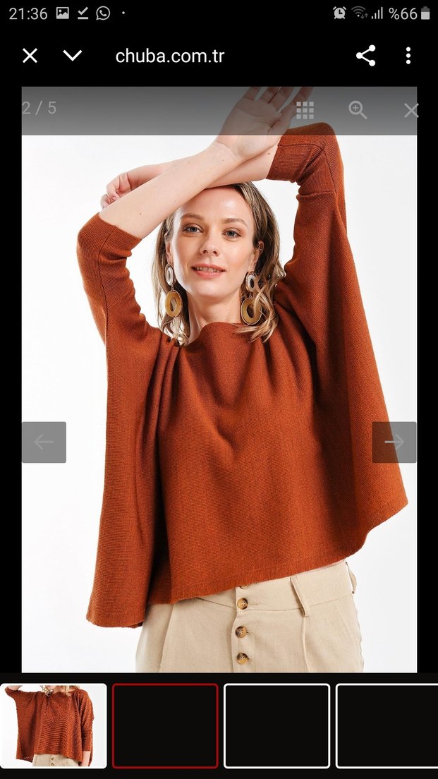 Kadın Tarçın Rengi Triko Panço - Görsel 5